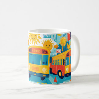 klassieke gele schoolbus vol gelukkige kinderen koffiemok