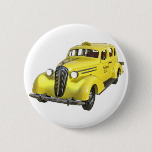 Klassieke gele taxibaan ronde button 5,7 cm