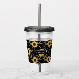 Klassieke Gele Zonnebloemen Stijlvol Patroon op Zw Acryl Drinkbeker