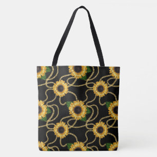 Klassieke Gele Zonnebloemen Stijlvol Patroon op Zw Tote Bag