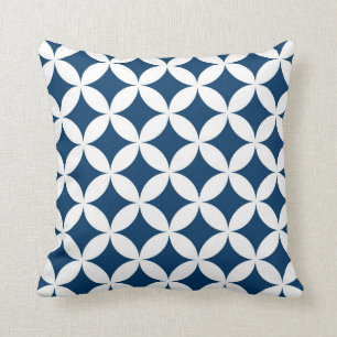 Klassieke geometrische cirkels in Navy Blue en Whi Kussen