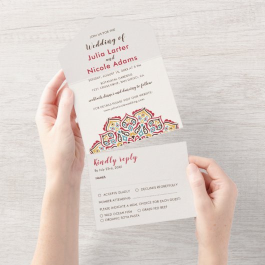 Klassieke Geometrische Mandala Patroon Wedding All In One Uitnodiging (Afscheurbaar)