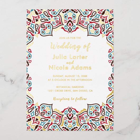 Klassieke Geometrische Mandala Patroon Wedding Folie Uitnodiging (Voorkant)