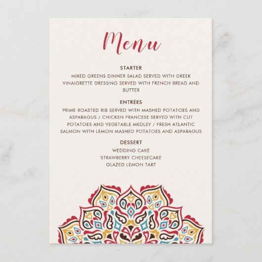 Klassieke Geometrische Mandala Patroon Wedding Menu (Voorkant)