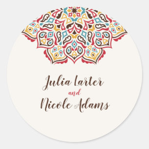 Klassieke Geometrische Mandala Patroon Wedding Ronde Sticker