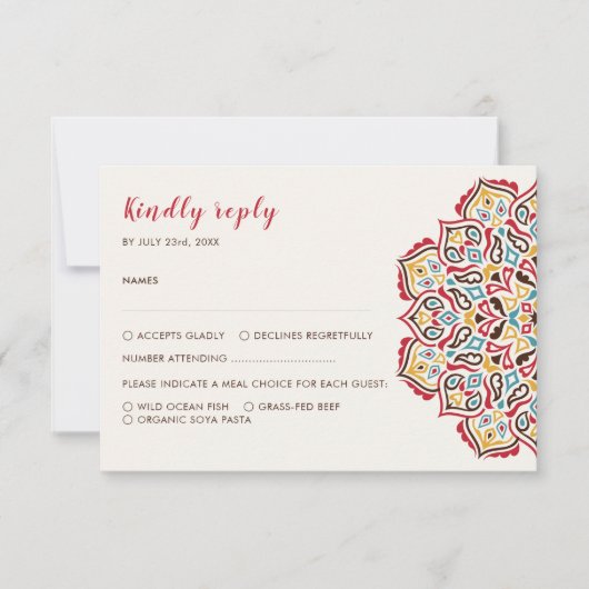 Klassieke Geometrische Mandala Patroon Wedding RSVP Kaartje (Voorkant)