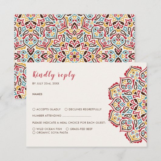 Klassieke Geometrische Mandala Patroon Wedding RSVP Kaartje (Voorkant / Achterkant)