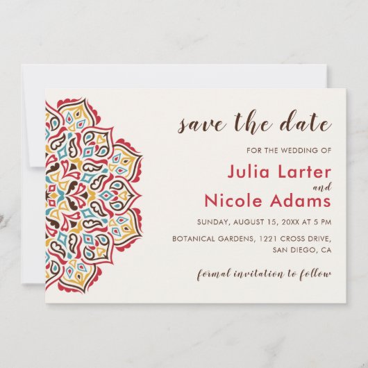 Klassieke Geometrische Mandala Patroon Wedding Save The Date (Voorkant)