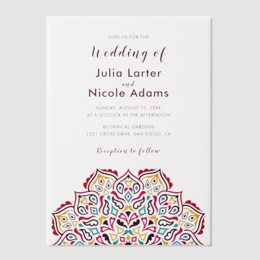 Klassieke Geometrische Mandala Patroon Wedding Vellum Uitnodigingen (Voorkant)