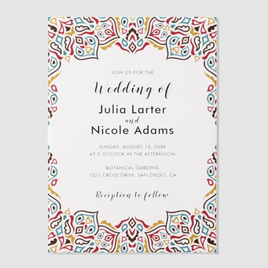 Klassieke Geometrische Mandala Patroon Wedding Vellum Uitnodigingen (Voorkant)