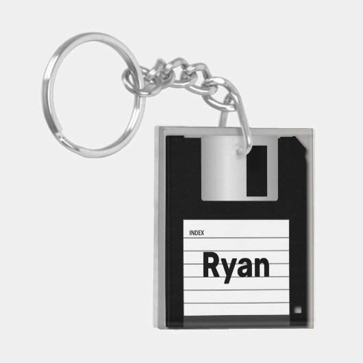 Klassieke gepersonaliseerde computer met diskettes sleutelhanger (Voorkant Links)