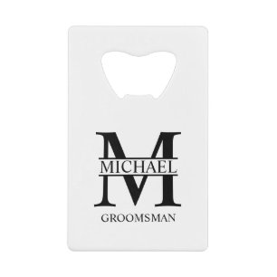 Klassieke Gepersonaliseerde Groomsman Monogram en  Creditkaart Flessenopener