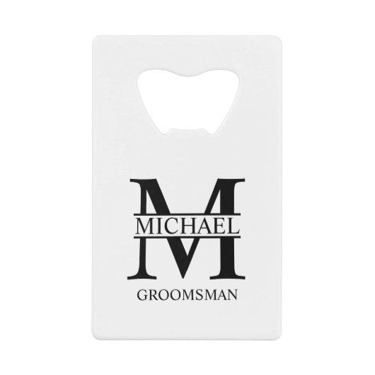 Klassieke Gepersonaliseerde Groomsman Monogram en  Creditkaart Flessenopener (Voorkant)