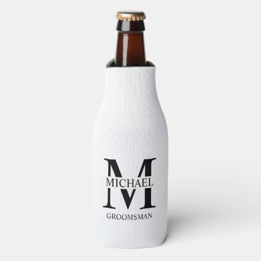Klassieke Gepersonaliseerde Groomsman Monogram en  Flesjeskoeler (Fles Voorkant)