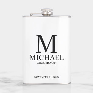 Klassieke Gepersonaliseerde Groomsman Monogram en Heupfles