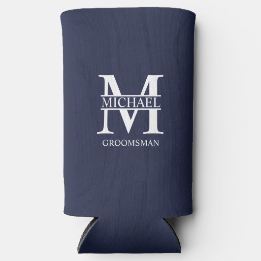 Klassieke Gepersonaliseerde Groomsman Monogram en Seltzer Blikjeskoeler (Voorkant)