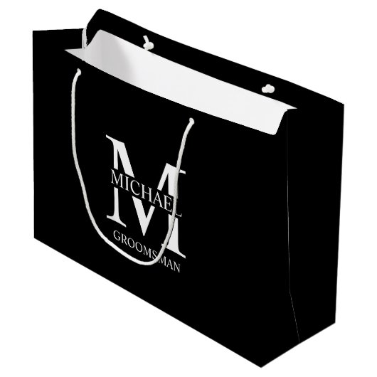 Klassieke Gepersonaliseerde Groomsmen Monogram en Groot Cadeauzakje (Voorkant Gekanteld)