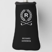 Klassieke Gepersonaliseerde Monogram Naam Black Pu Golfheadcover (Draai 90)