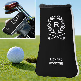 Klassieke Gepersonaliseerde Monogram Naam Black Pu Golfheadcover