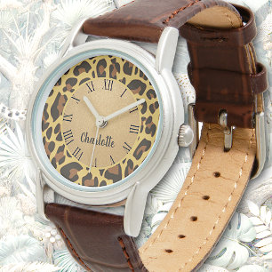 Klassieke gepersonaliseerde naam Leopard Animal Pr Horloge