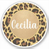 Klassieke gepersonaliseerde naam Leopard Animal Pr Sticker (Voorkant)