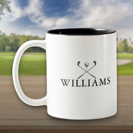 Klassieke gepersonaliseerde naamgolfclubs tweekleurige koffiemok