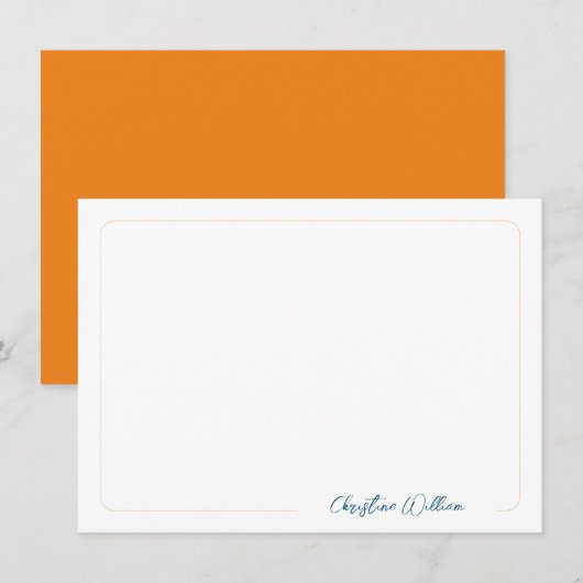 Klassieke, geronde Oranje Script Calligraphy Borde Notitiekaartje (Voorkant / Achterkant)