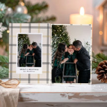Klassieke geruite dubbele streep raam kerstkaart