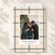 Klassieke geruite dubbele streep raam kerstkaart