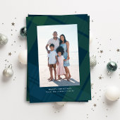 Klassieke geruite eenvoudige verticale kerstfoto feestdagenkaart