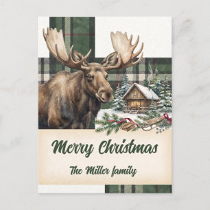 Klassieke geruite eland Woodland Kerstkaart op maa Feestdagenkaart