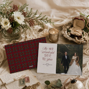 Klassieke geruite Kerst-foto voor Mr. & Mrs. Feestdagenkaart