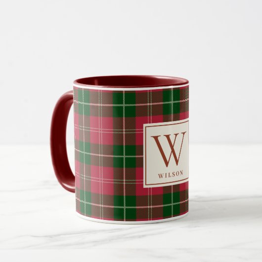 Klassieke geruite kerst monogram naam mok (Voorkant links)