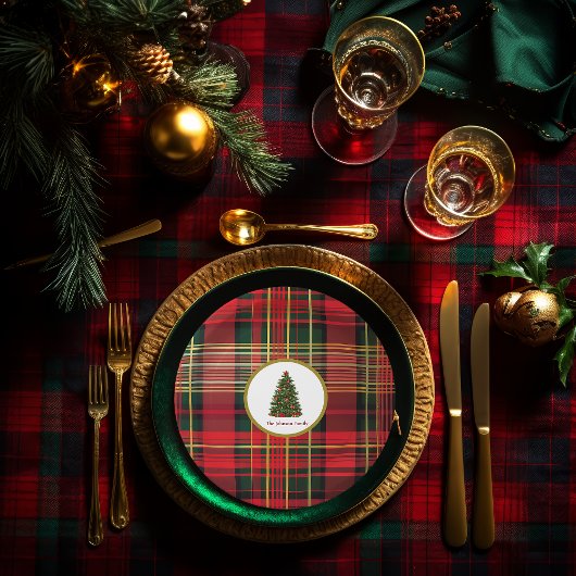 Klassieke geruite kerstboom rood en groen papieren bordje