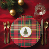 Klassieke geruite kerstboom rood en groen papieren bordje