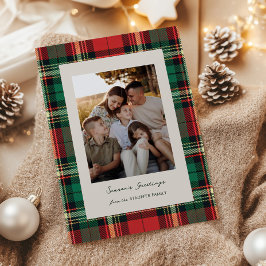 Klassieke geruite kerstkaart met foto raster op de