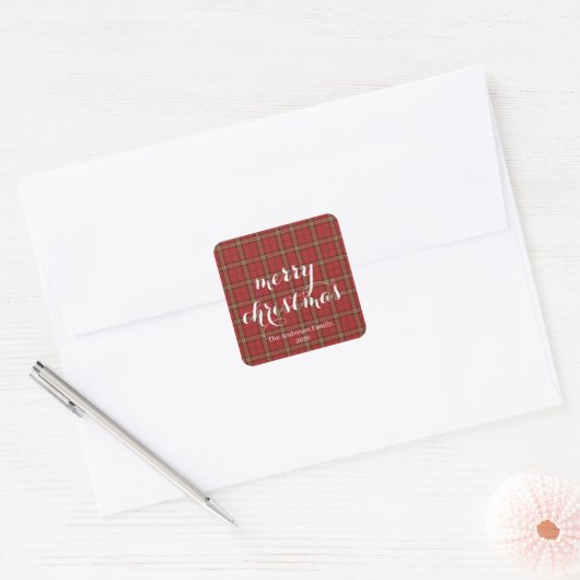 Klassieke geruite Kerstmis Festive - Vierkante Sticker (Envelop)