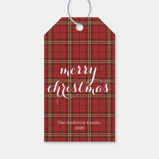 Klassieke geruite Merry Christmas Festive -  Cadeaulabel (Voorkant)