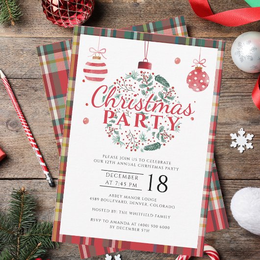 Klassieke geruite script kerstfeest kaart