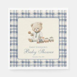 Klassieke geruite teddybeer babyshower servet