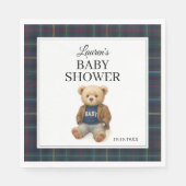 Klassieke geruite teddybeer babyshower servetten (Voorkant)
