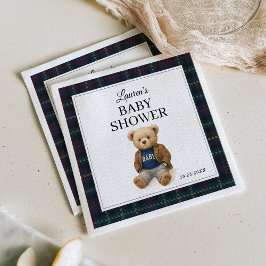 Klassieke geruite teddybeer babyshower servetten