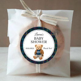Klassieke geruite teddybeer babyshowerstickers ronde sticker