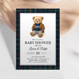 Klassieke geruite teddybeer Lauren baby shower Kaart