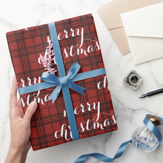 Klassieke geruite vrolijke kerst - cadeaupapier (Geschenken)