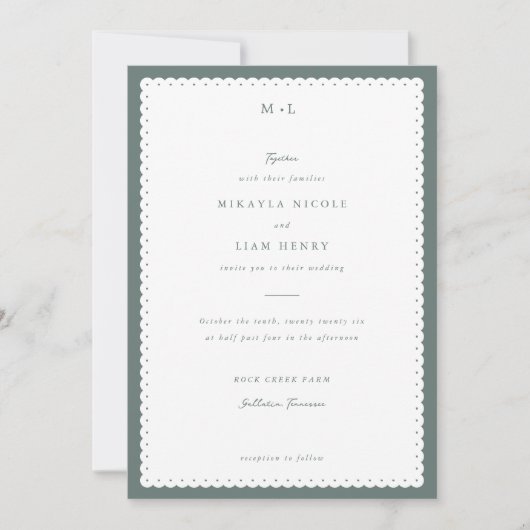 Klassieke geschulpte rand bruiloft uitnodiging (Voorkant)
