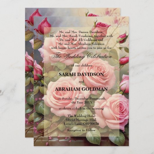 Klassieke gesplitste ouders huwelijksuitnodigingen kaart (Voorkant / Achterkant)