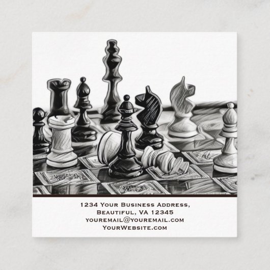  Klassieke gestileerde schaakpunts Coach Club Vierkante Visitekaartje (Achterkant)
