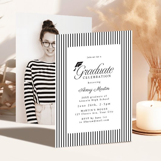 Klassieke gestreepte elegantieschrift foto afstude kaart