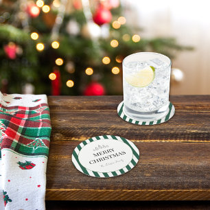 Klassieke gestreepte Kerstmis Ronde Kartonnen Onderzetter